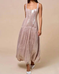 Lalavon - Front Hook and Eye Sequin Maxi Dress