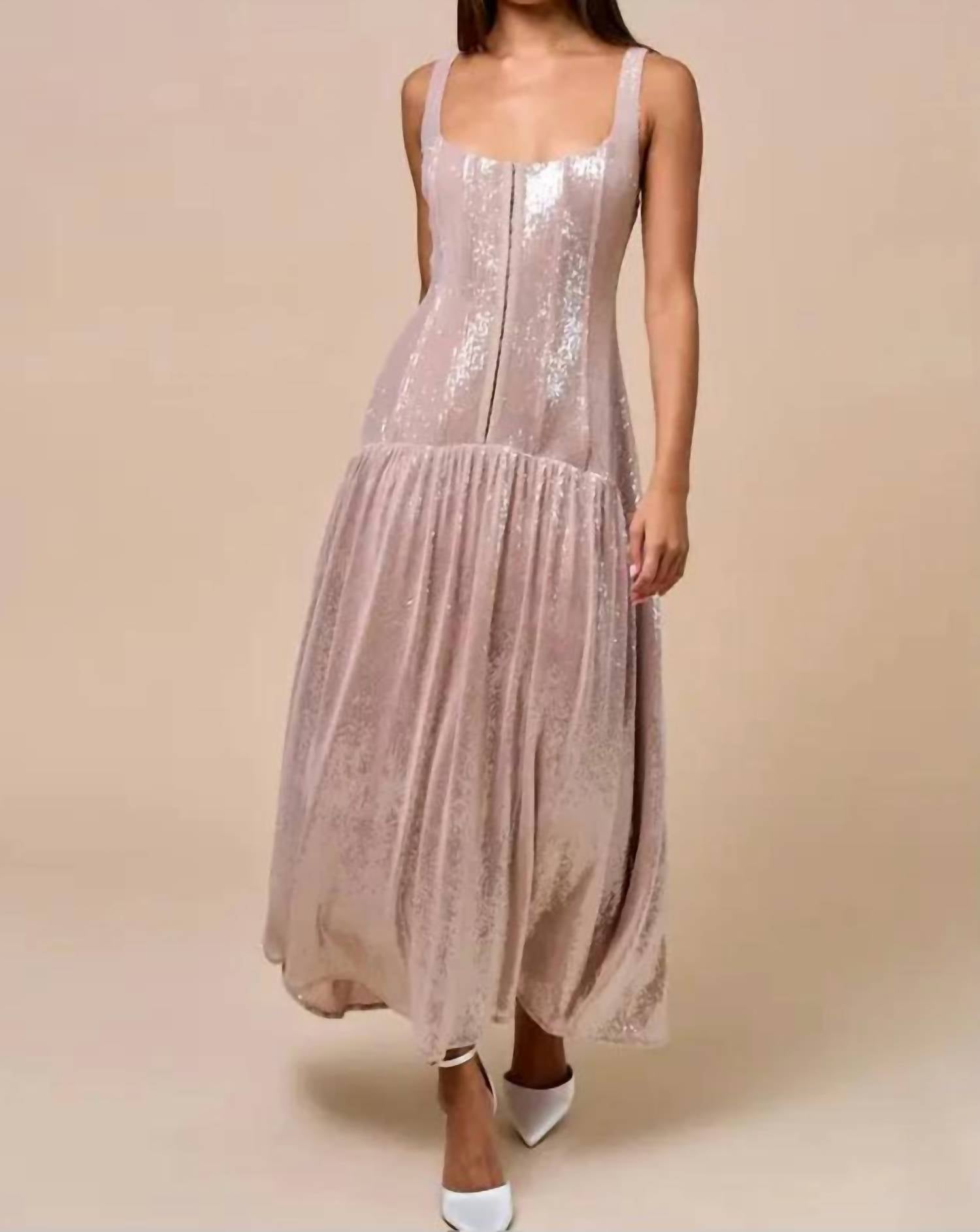 Lalavon - Front Hook and Eye Sequin Maxi Dress