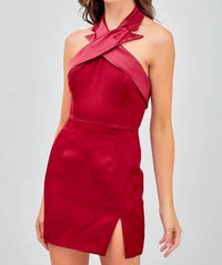 Dobe - Cross Neck Side Slit Dress