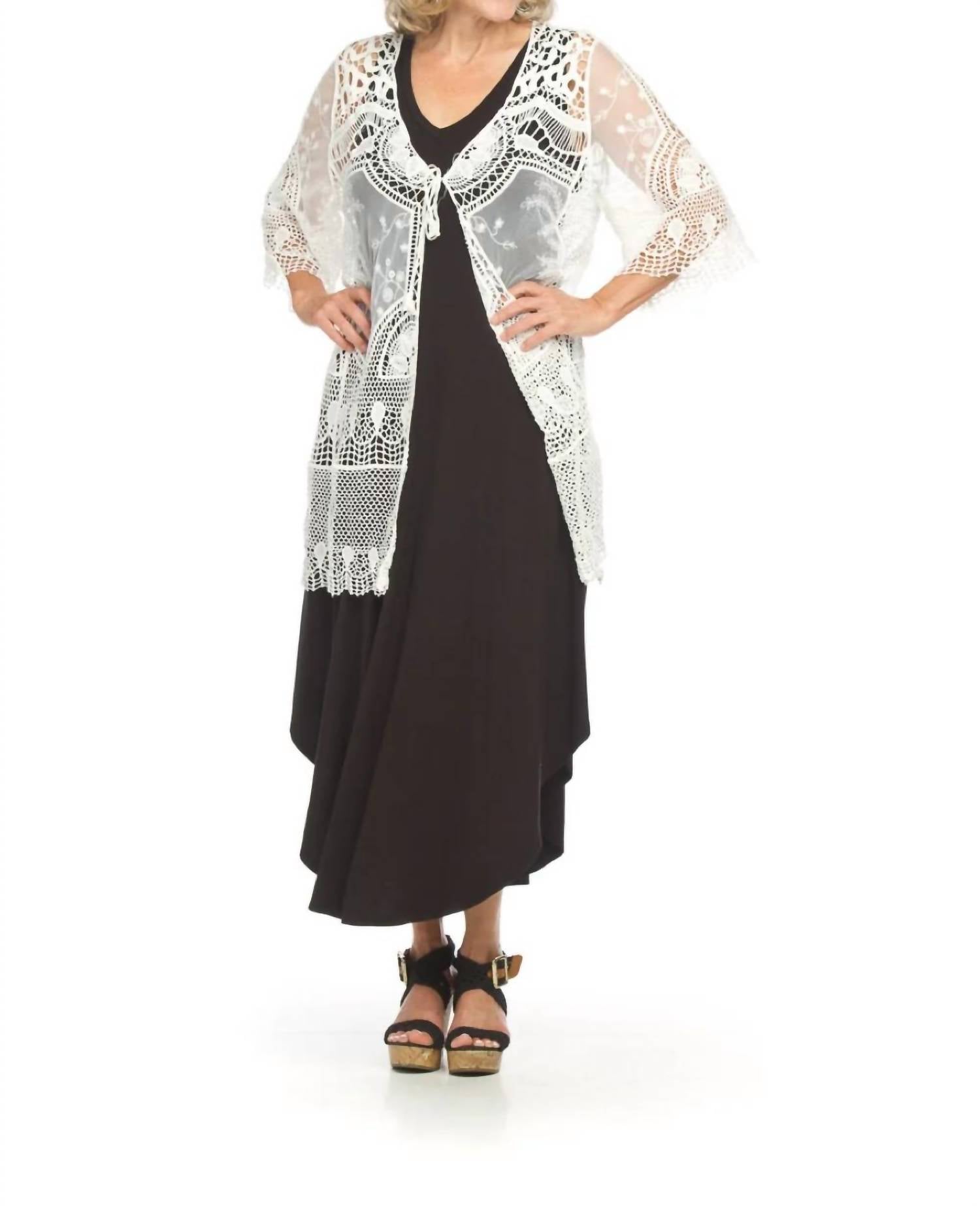 Papillon - Embroidered Mesh Cover Up With Tie
