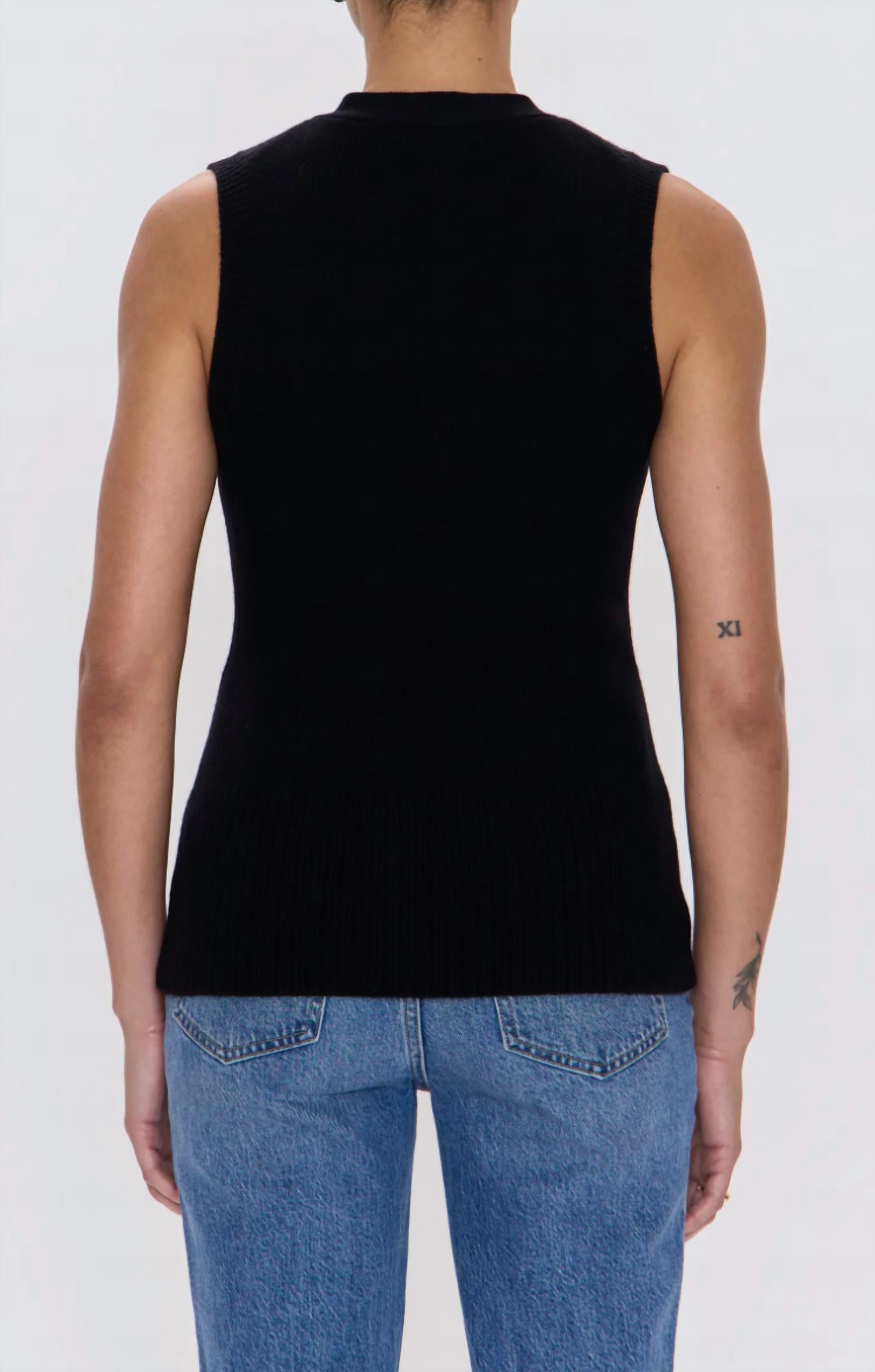 PISTOLA Audra Vest Cardigan Sweater in noir - women's cardigan - detail view