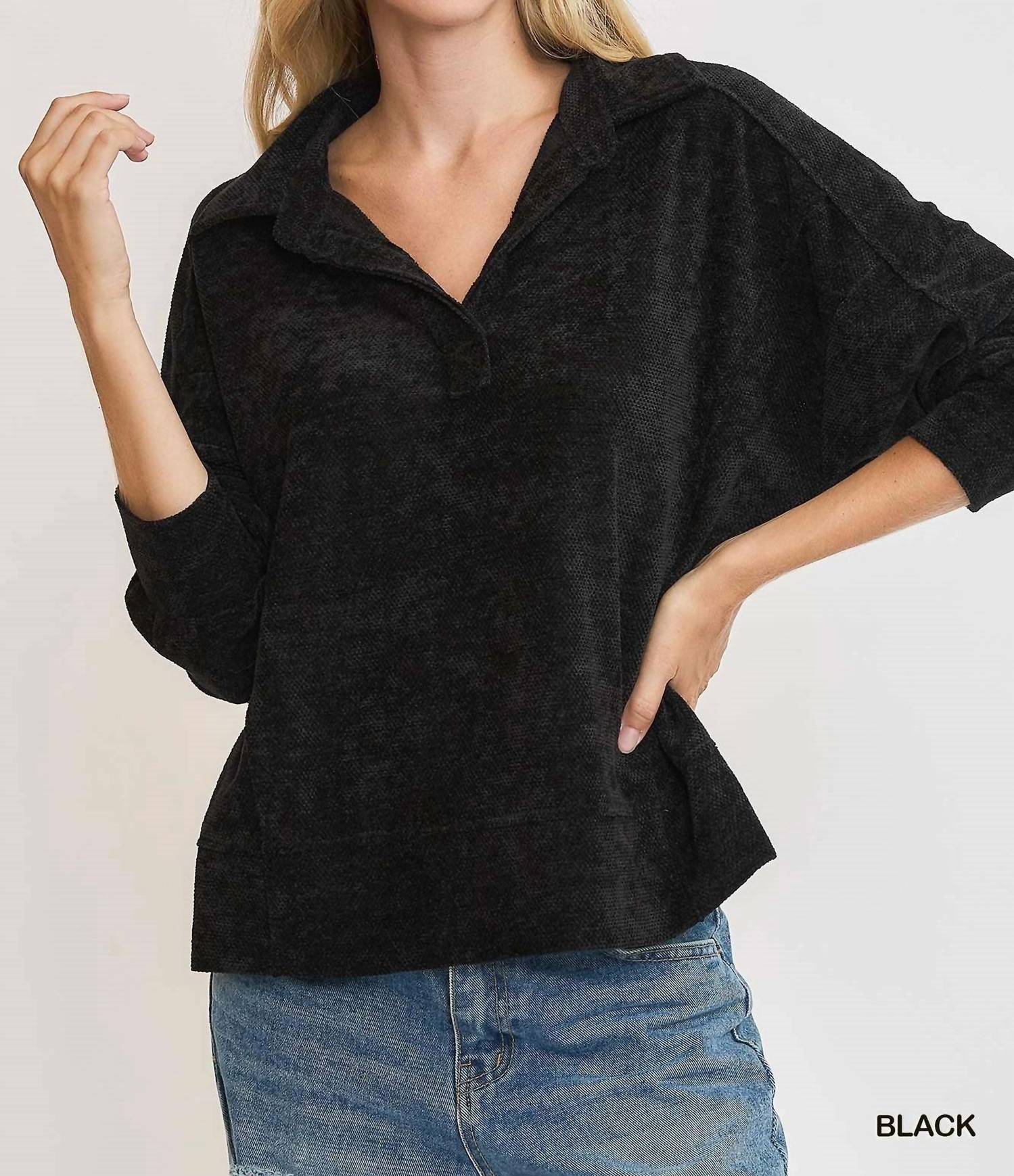 Umgee - Loose Fit Chenille Sweatshirt