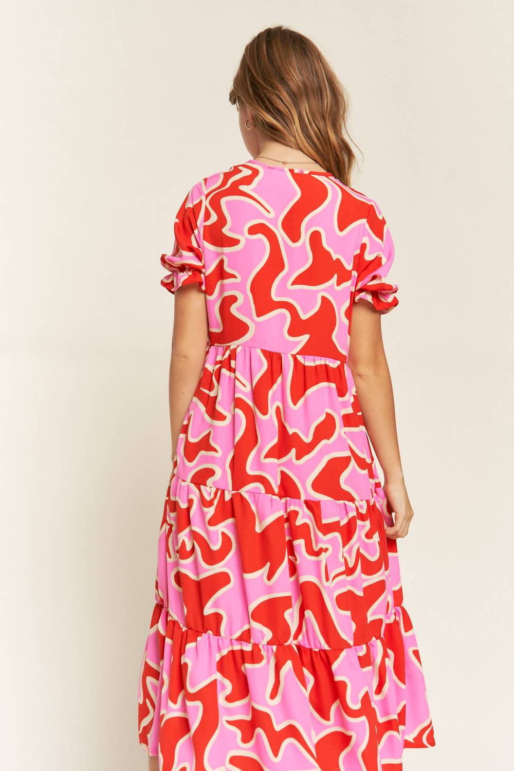 Jade By Jane - Beautiful Chaos Tiered Short Sleeve A-line Midi Dress