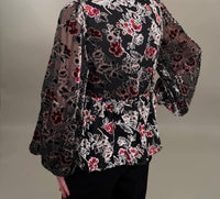 By Together - Elegant Floral Tie-neck Velvet Burnout Blouse