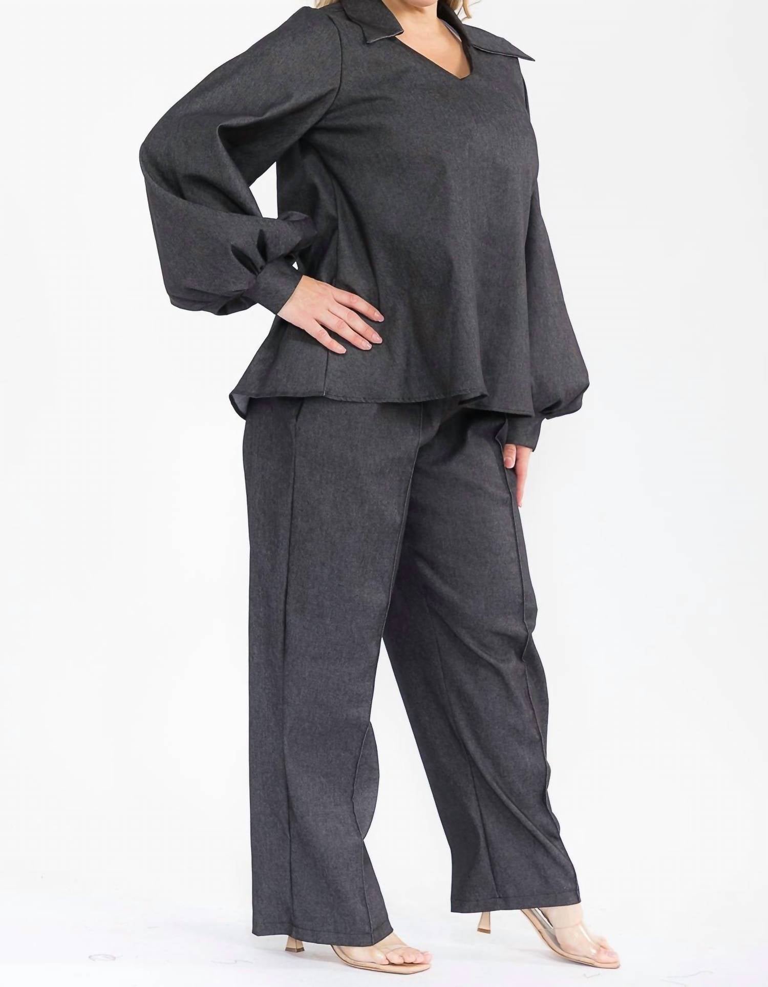 Karen T Design - Long Sleeve Top And Straight Pants Set