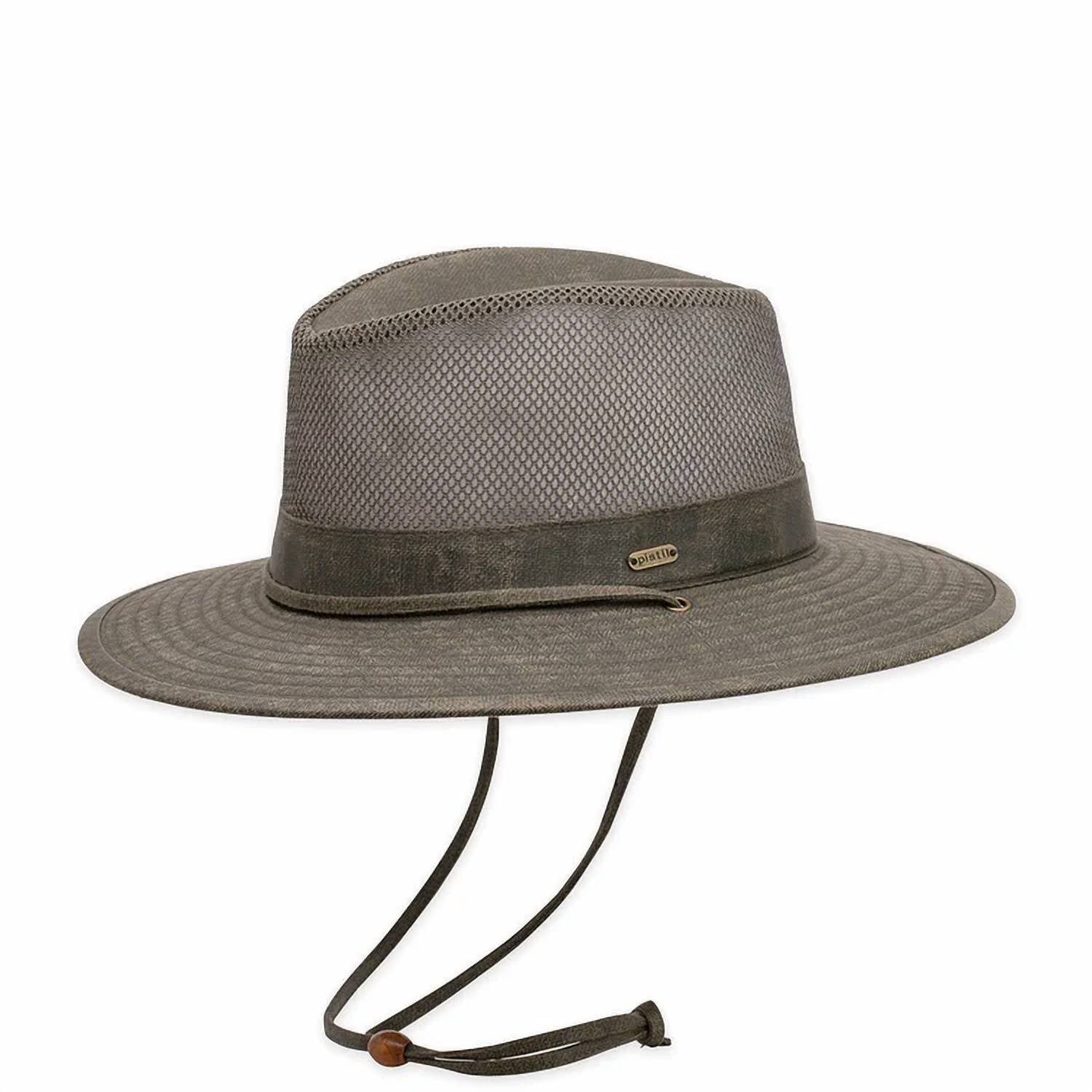 PISTIL Men's Colton Sun Hat in olive green - men's hat - detail view