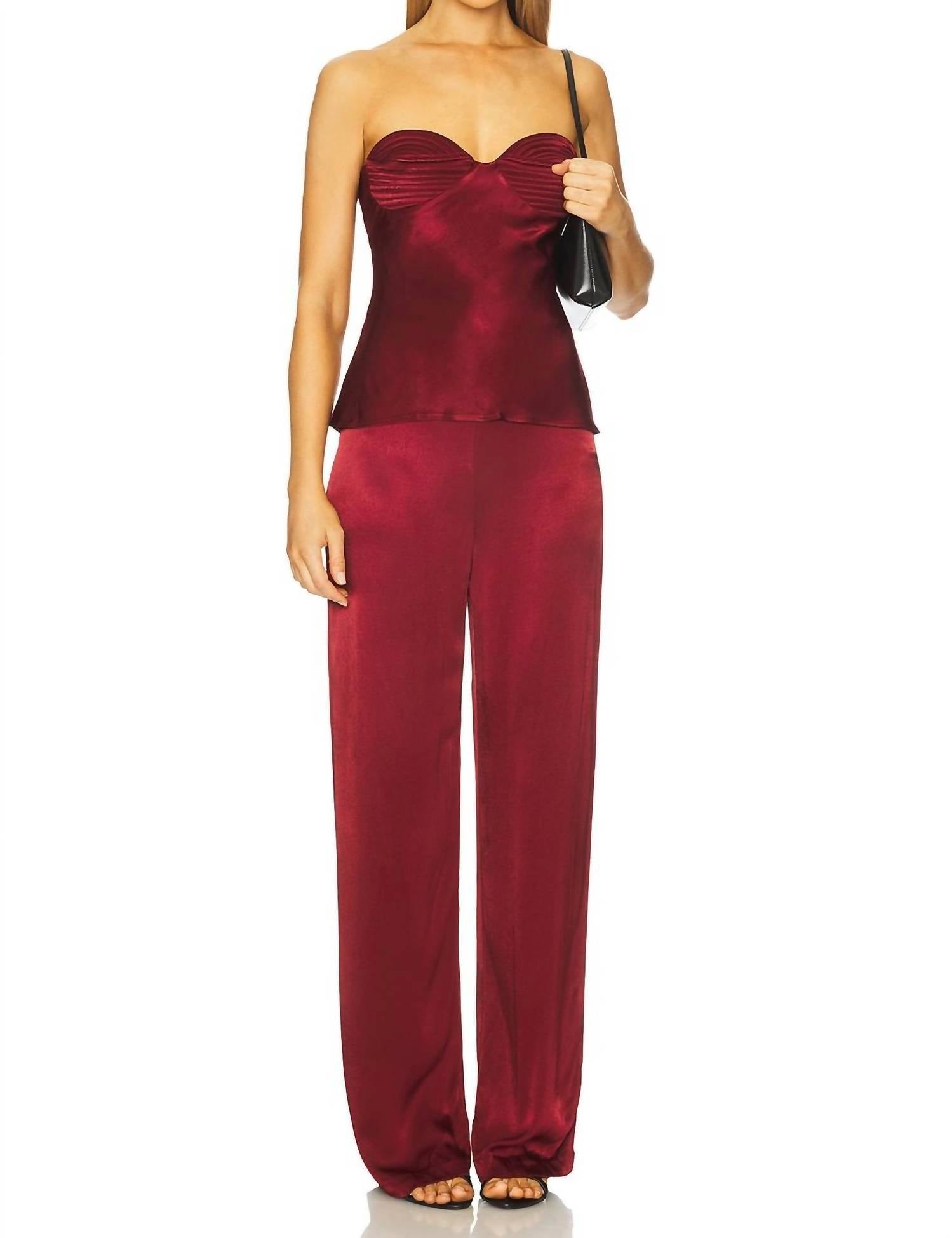 BARDOT Devin Wide Leg Trouser Pant in burgundy - women's pants - view 5