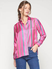 Vilagallo - Striped Silk Print Tea Blouse