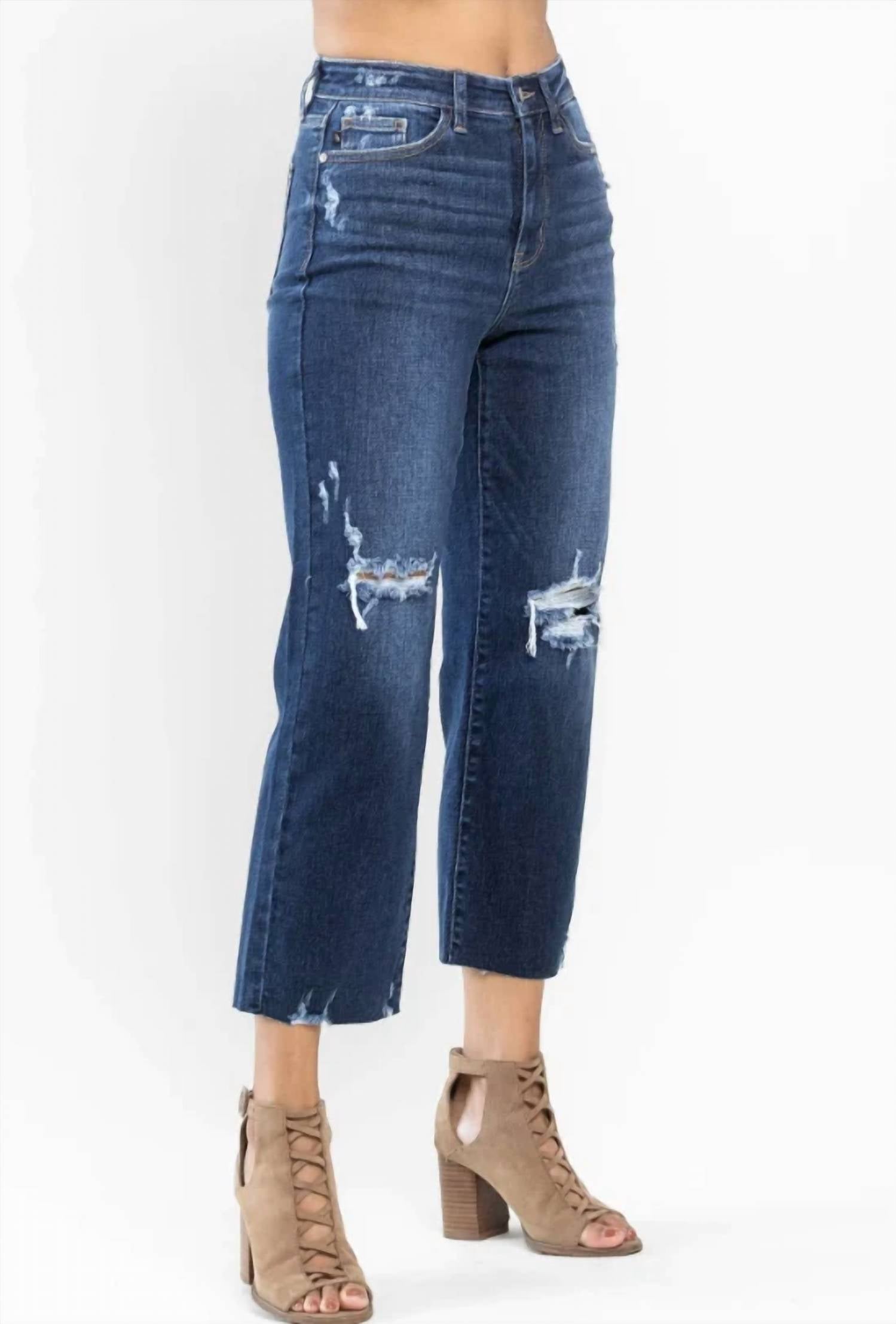Judy Blue - Women's Wanda High Waist Destroyed Wide Leg Crop Jeans