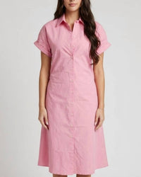 Never a Wallflower Aster Short Sleeve Shirt Dress in prism pink - women's dress - detail view