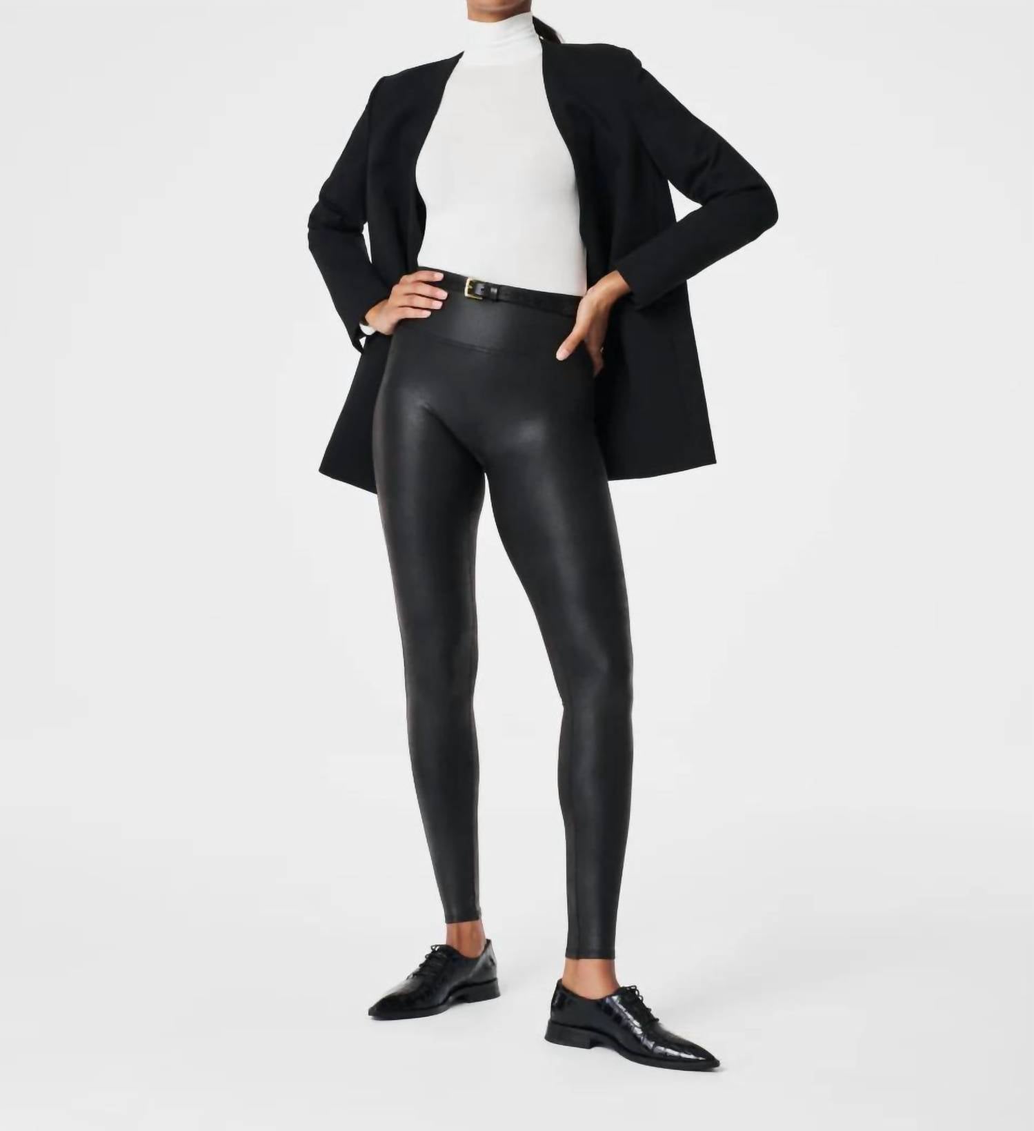 Spanx Faux Leather Leggings in black 3 - women's pants - detail view