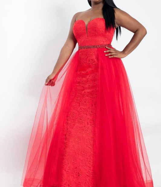 Rachel Allan - Strapless Lace Floral Prom Dress With Overskirt