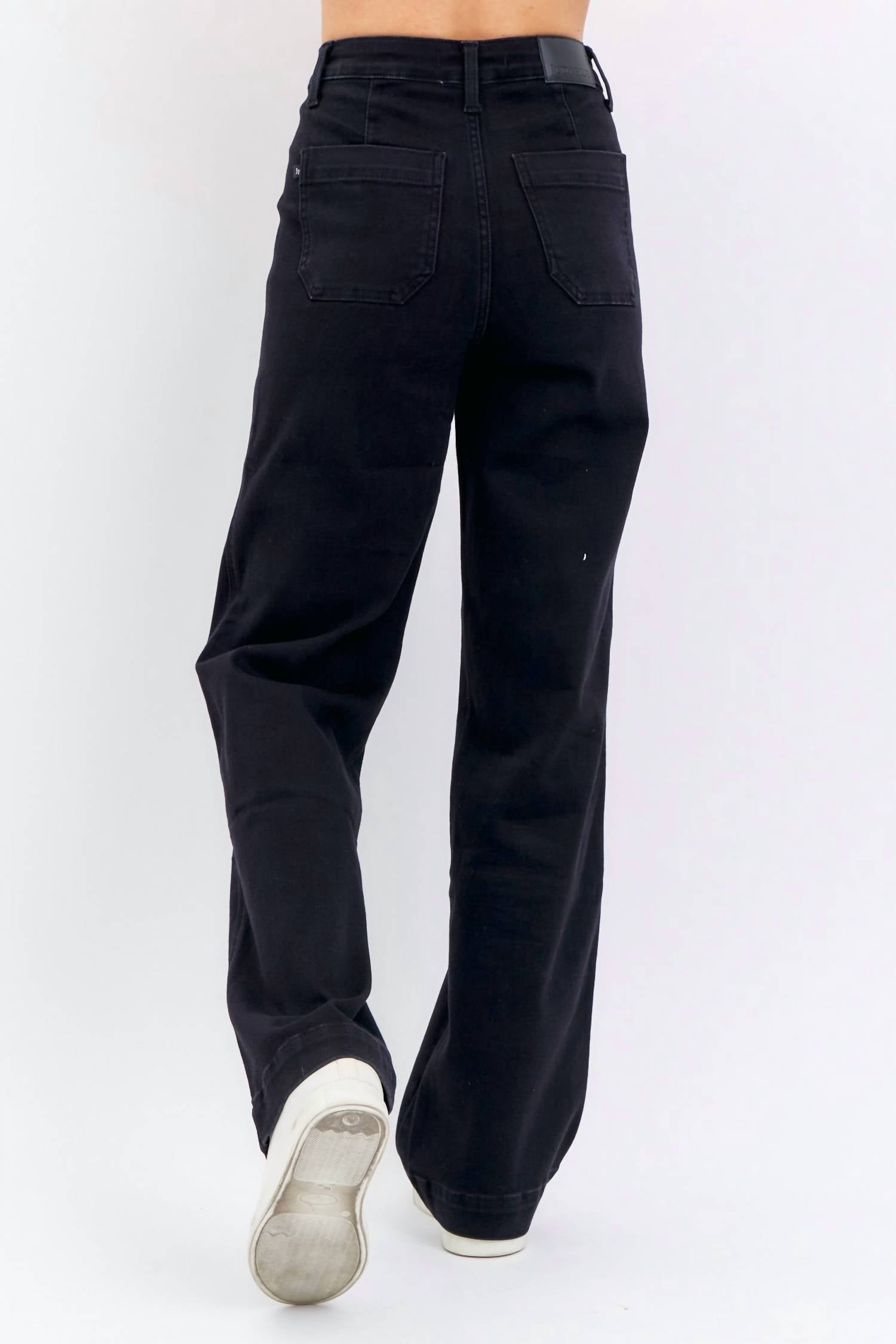 Judy Blue High Waisted Patch Pocket Straight Leg Jeans in black - women's jeans - alternate view