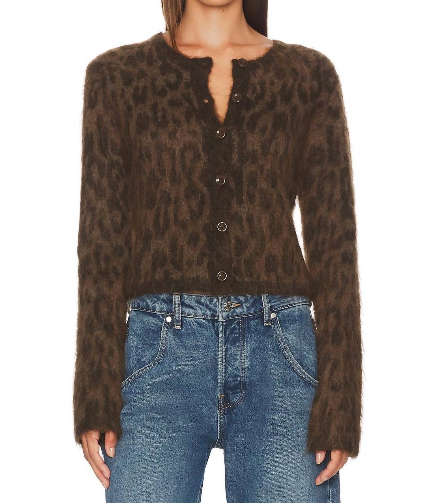 Astr - Fuzzy Crewneck Cardigan