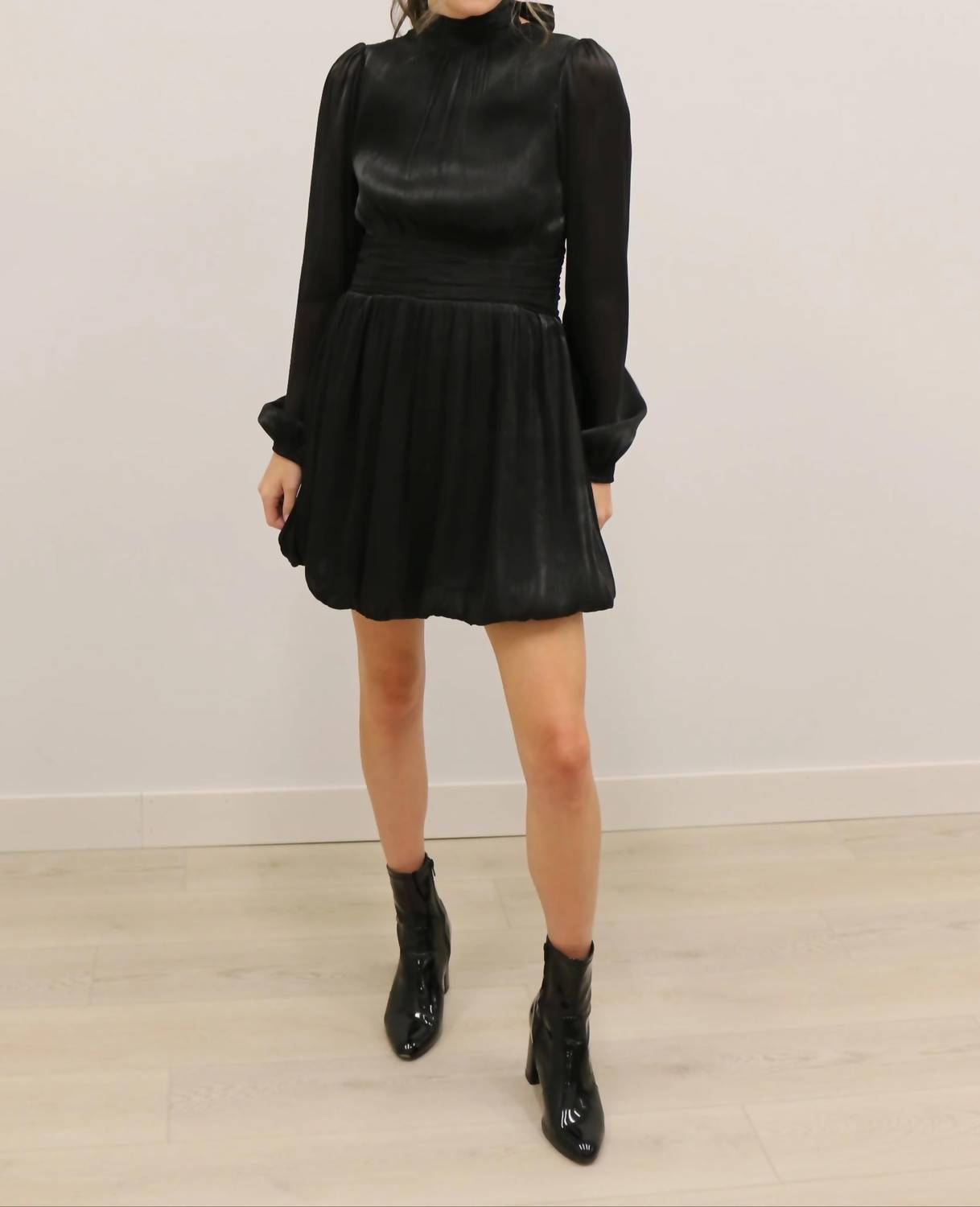 B.Right - Astra Bow Neck Bubble Hem Mini Dress