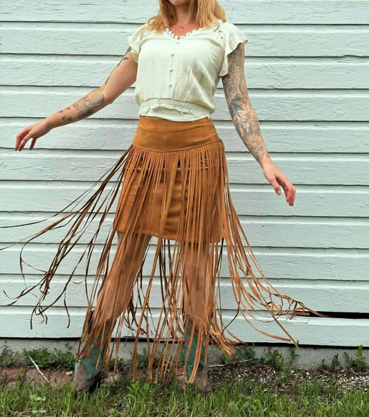 Lucky & Blessed - Western Stretch Suede Long Fringe Skirt