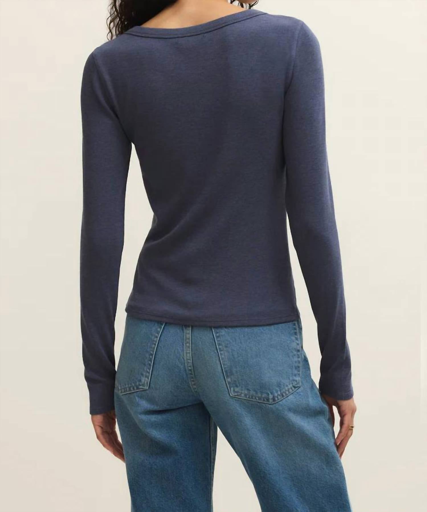 Z Supply Renae Slub Rib Long Sleeve Top in indigo - women's long sleeve top - alternate view