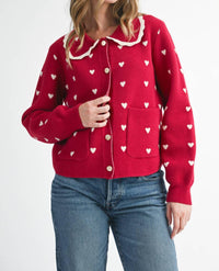AEMI + CO Heart Pointelle Peter Pan Cardigan in red - women's cardigan - view 4