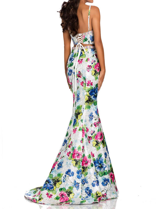 Johnathan Kayne - Two-piece Floral Printed Metallic Prom Dress