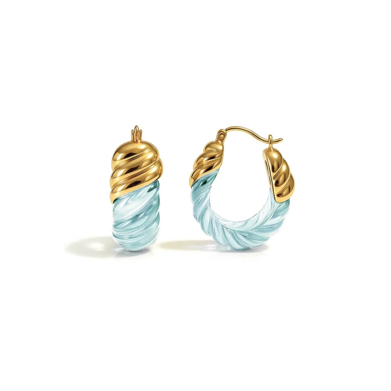 Gold & Honey - Women's Rope Shrimp Lucite Birthstone Hoop Earrings