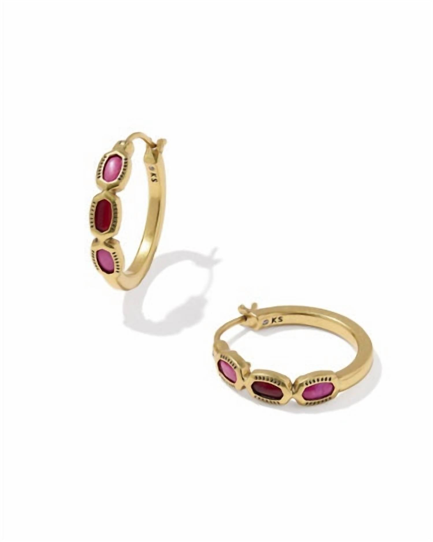 Kendra Scott Women's Mini Elisa Hoop Earrings in vintage gold pink mix - women's jewelry