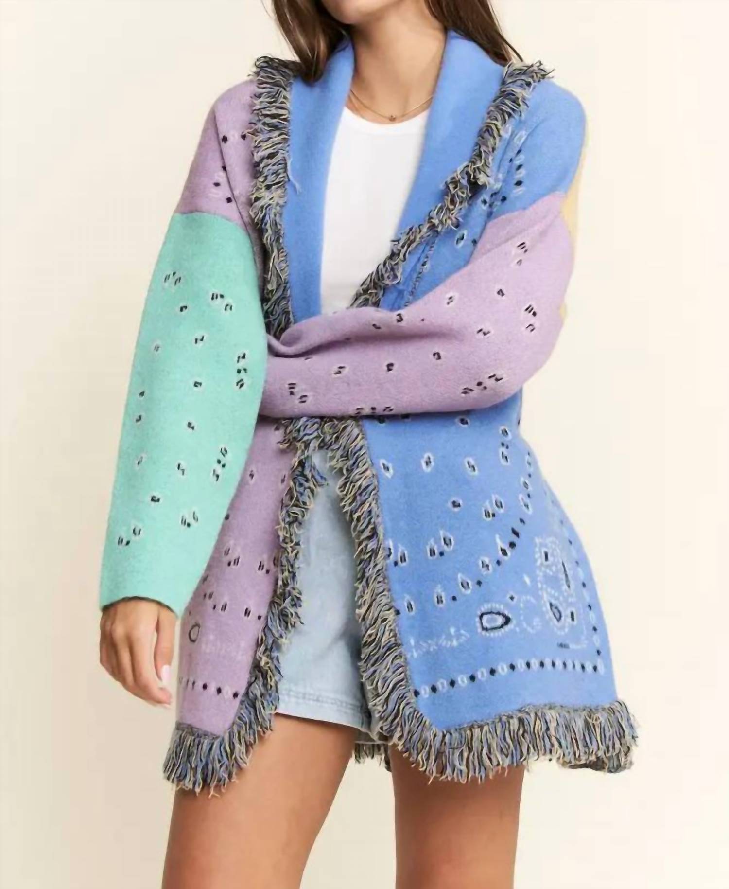 Jade By Jane - Women's Paisley Print Contrast Cardigan