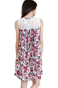 umgee Floral & Lace Sleeveless Dress in berry - women's dress - detail view