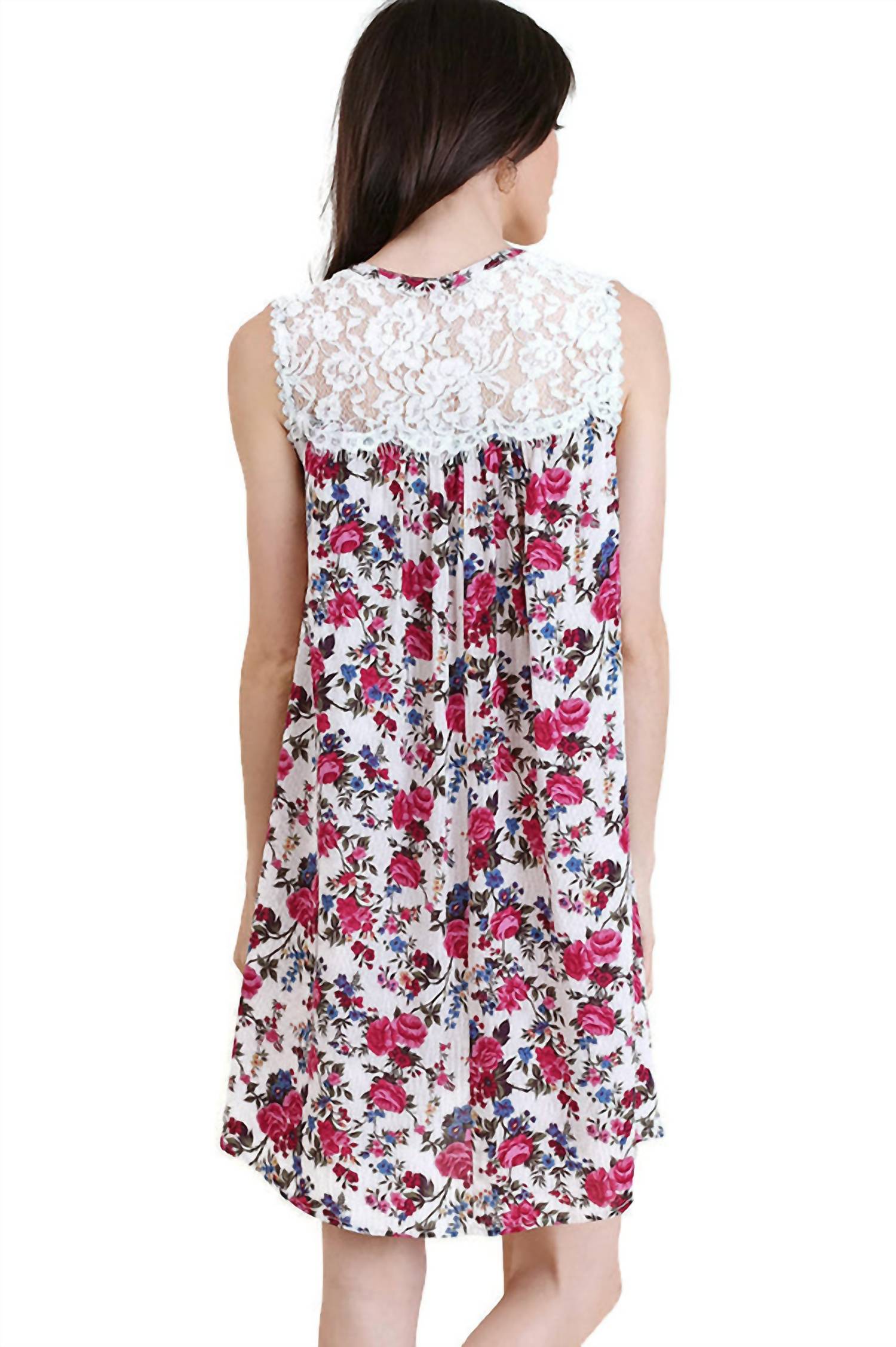 umgee Floral & Lace Sleeveless Dress in berry - women's dress - detail view