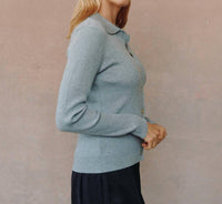 Bella Dahl Collared Button Down Sweater in heather grey - women's top - detail view