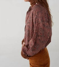 Maison Hotel Gaia Printed Button Down Blouse in ajmeri coral 1 - women's blouse - detail view