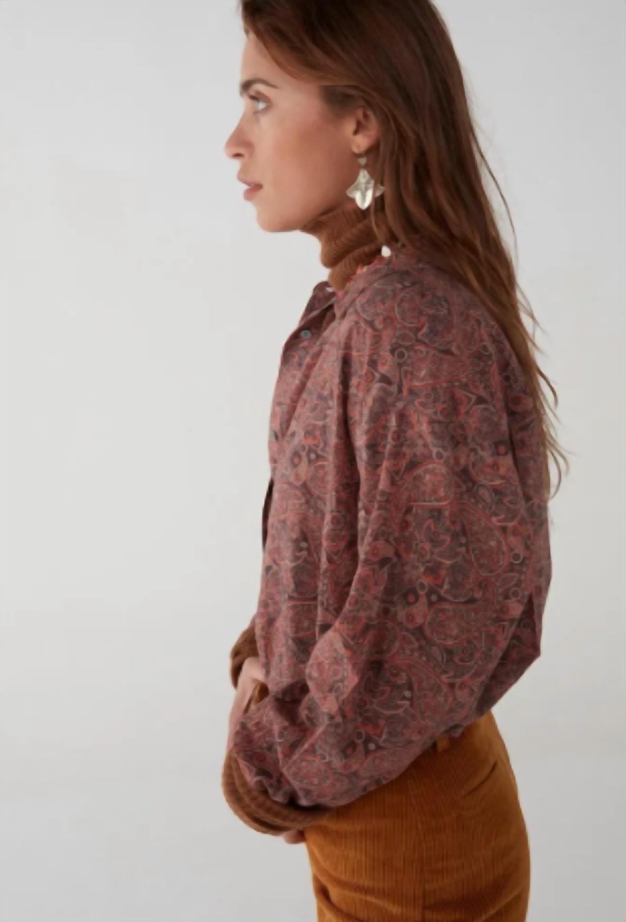 Maison Hotel Gaia Printed Button Down Blouse in ajmeri coral 1 - women's blouse - alternate view