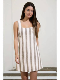 The Workshop Studio - Stripe Square Neck Sleeveless Linen Mini Dress