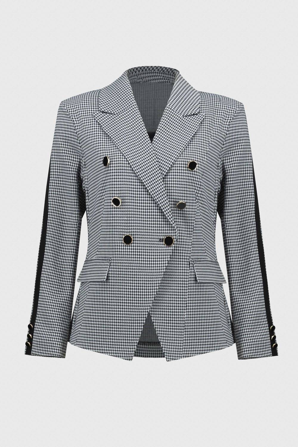 Joseph Ribkoff - Houndstooth Jacquard Knit Fitted Blazer