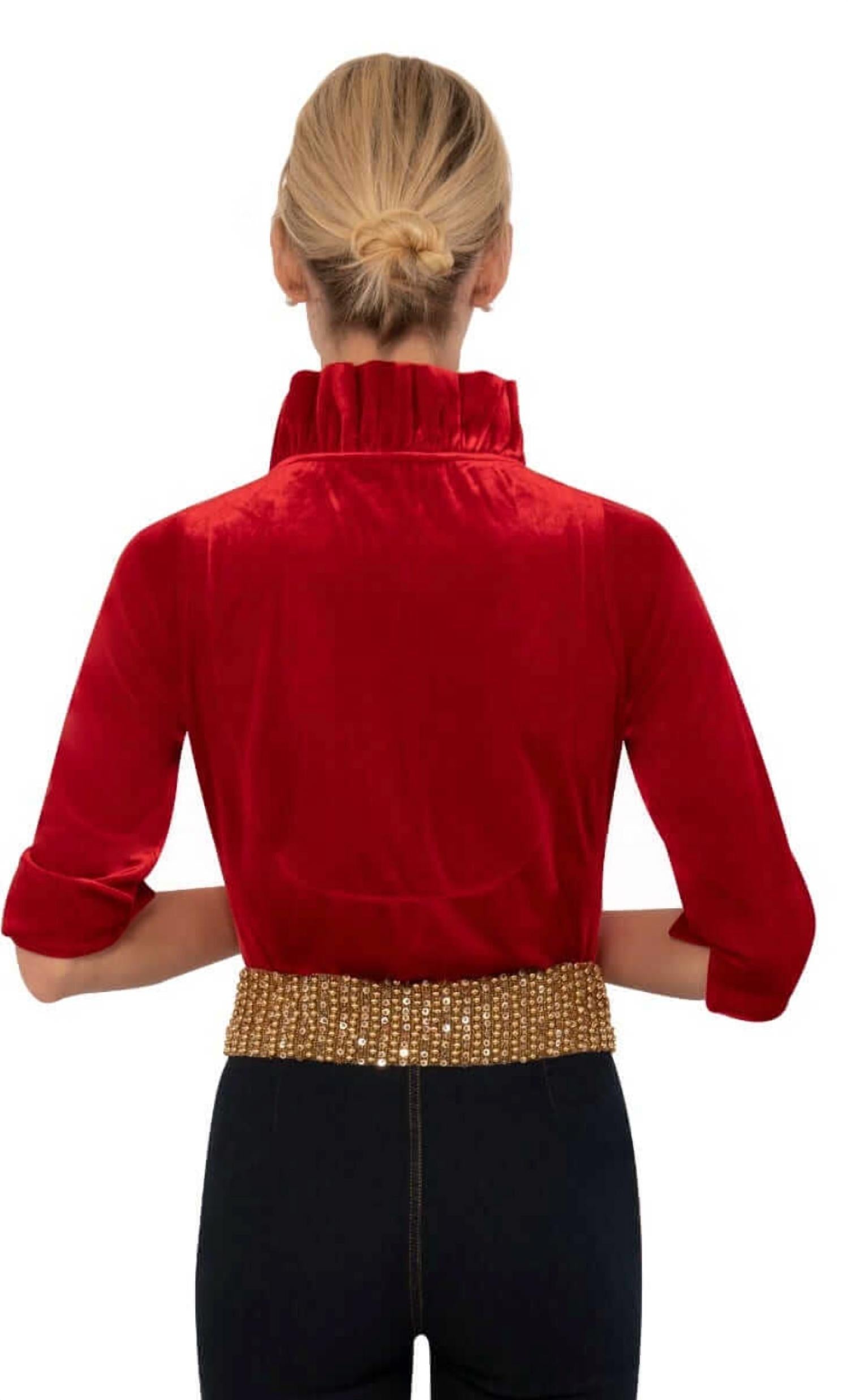 Gretchen Scott - Stand Up Ruffle Neck Velvet Top