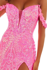 Ellie Wilde - Off-the-shoulder Floral Accent Prom Dress