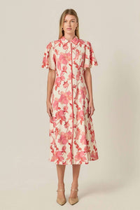 English Factory - Floral Button Front Midi Shirt Dress