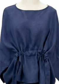 P.CILL Women's Luxe Linen Tie-front Blouse in navy - women's blouse - detail view