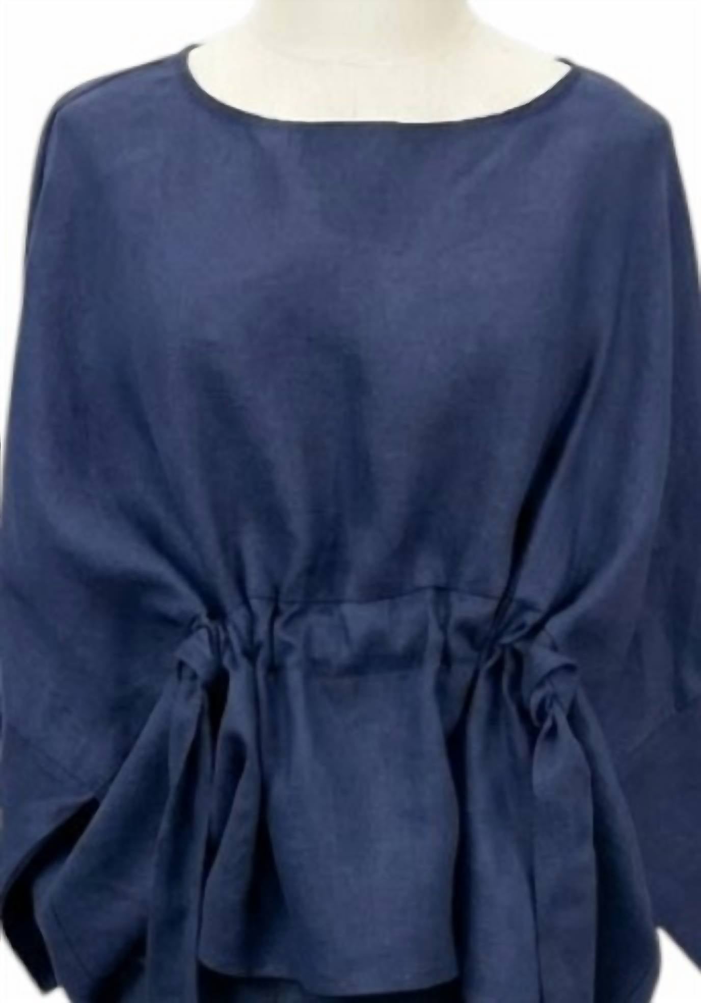 P.CILL Women's Luxe Linen Tie-front Blouse in navy - women's blouse - detail view