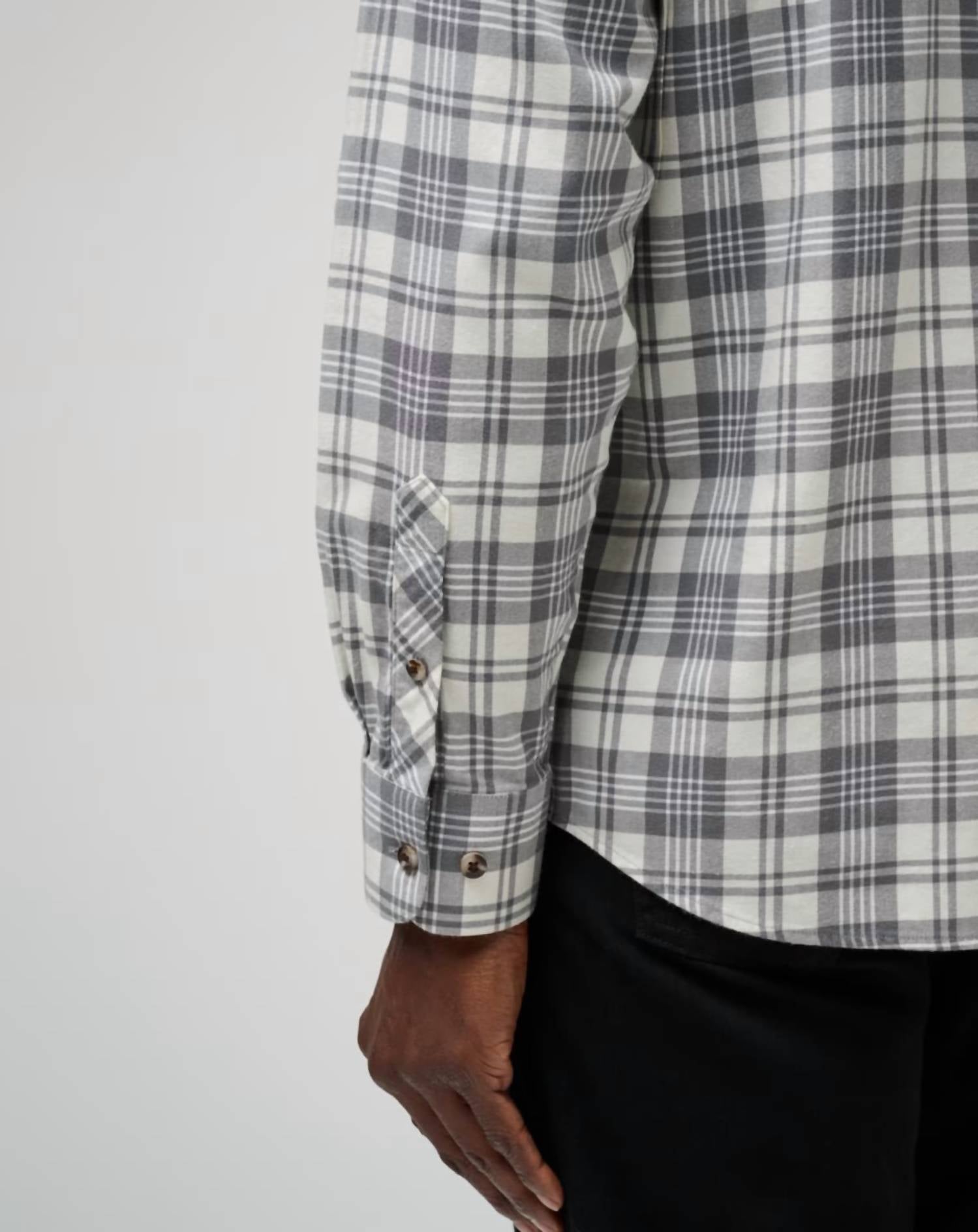 TravisMathew Cloud Flannel Plaid Shirt in vanilla ice quiet shade - men's shirt - view 5