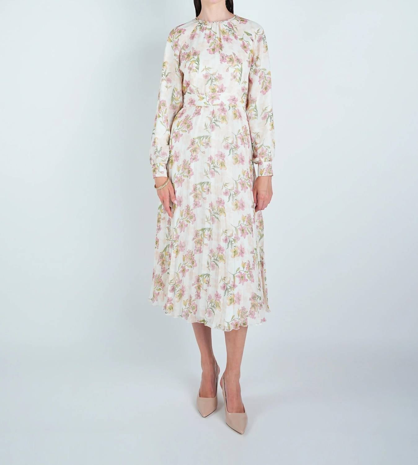 John Abgin - Chiffon Floral Waisted Midi Dress