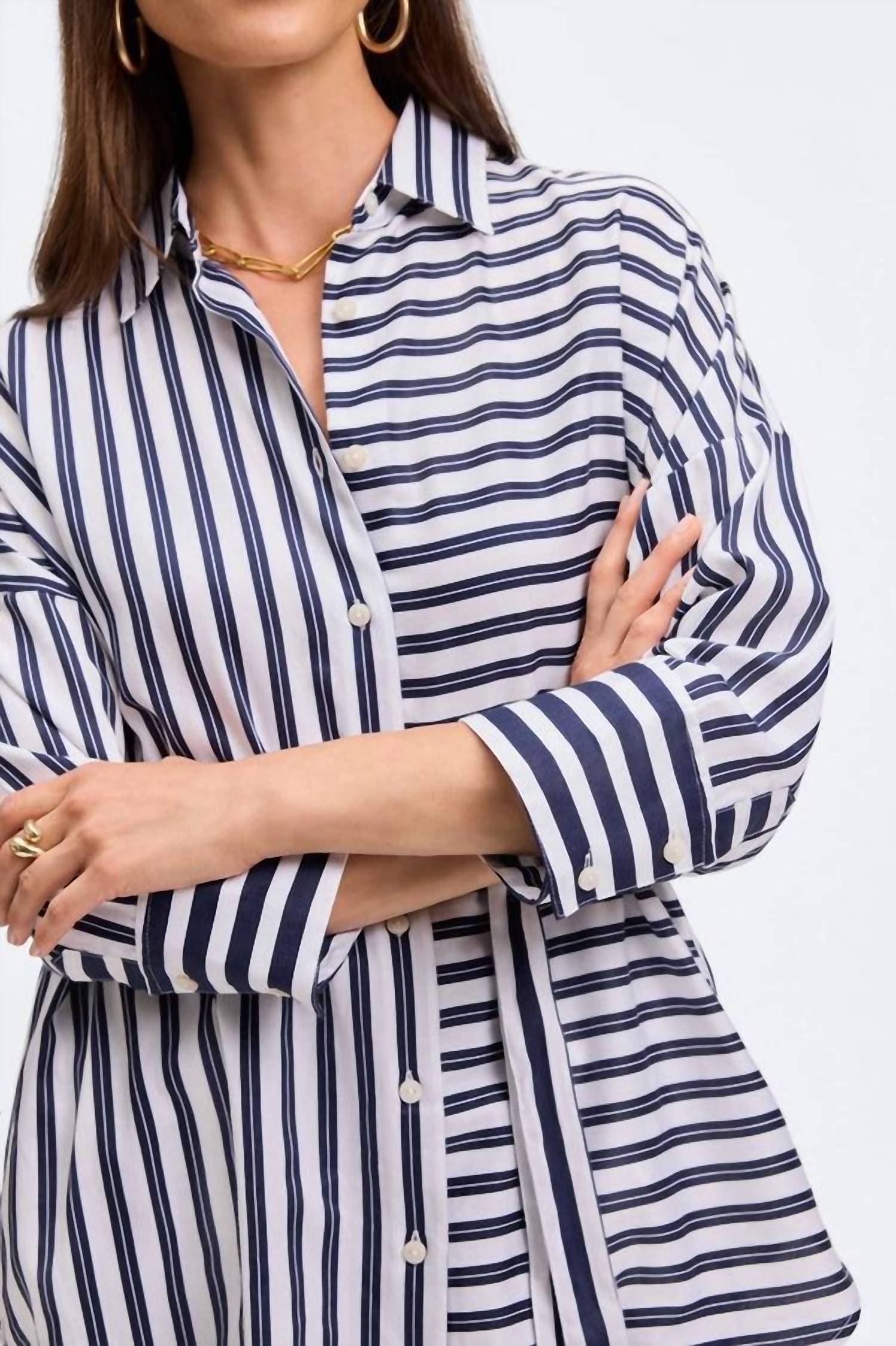 Foxcroft - Avery Double Stripe Quarter Sleeve Top