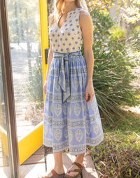 Voy - Mixed Print Waist Tie Sleeveless Midi Dress