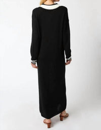 OLIVACEOUS Collared Sweater Maxi Dress in black ivory - women's dress - alternate view