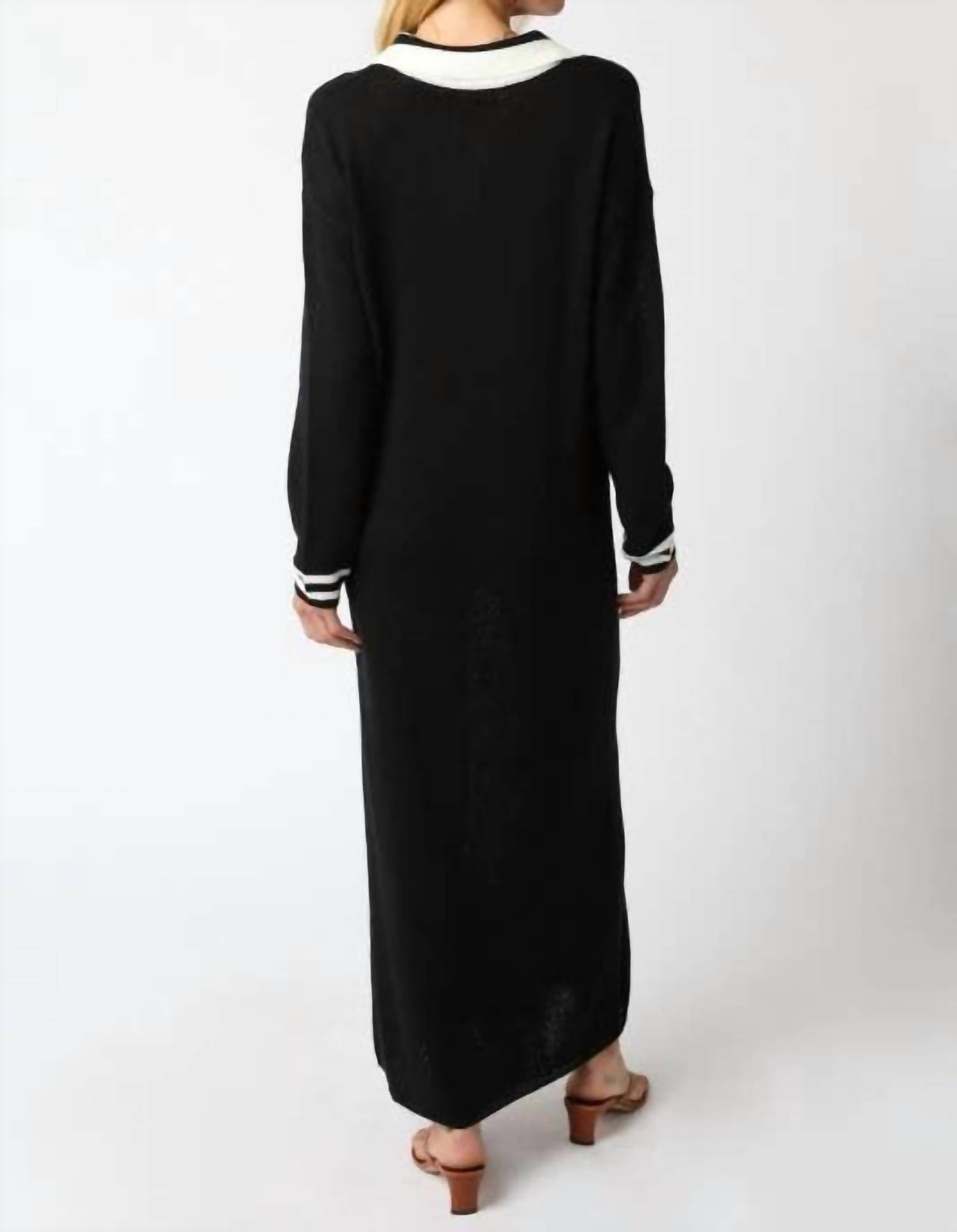 OLIVACEOUS Collared Sweater Maxi Dress in black ivory - women's dress - alternate view