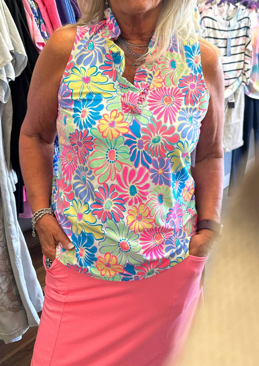 Lulu-B - Beachtime V-neck Floral Sleeveless Top