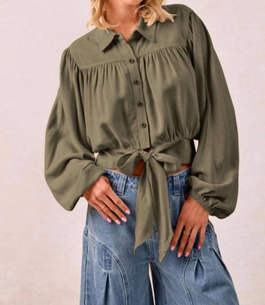 Bibi - Tie Hem Detail Crop Blouse
