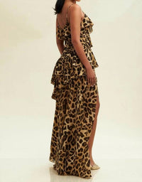 LUXXEL Hits The Spot Ruffle Maxi Dress in leopard - women's dress - detail view