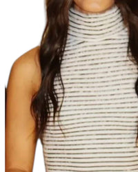 Et Clet - Fuzzy Stripe High Neck Maxi Dress