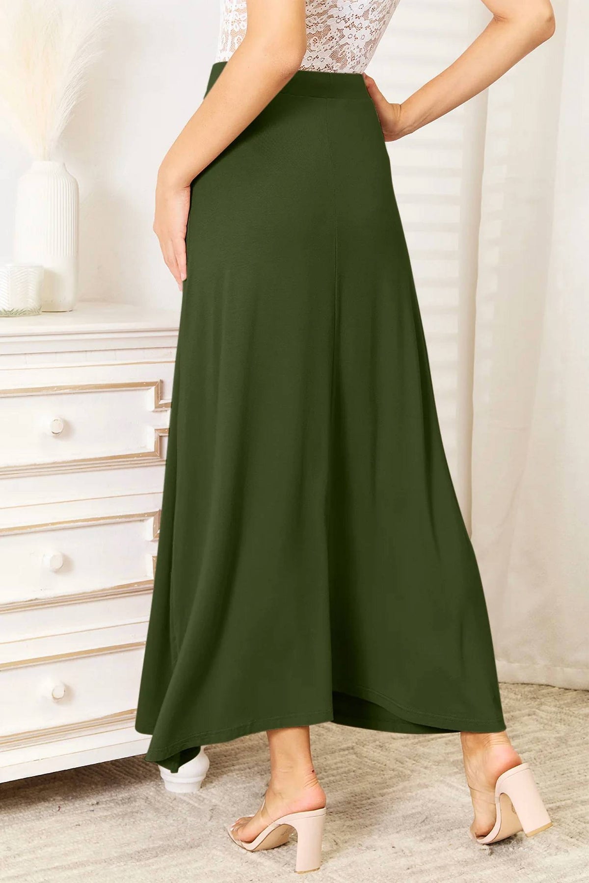Double Take - Soft Rayon Drawstring Waist Midi Skirt