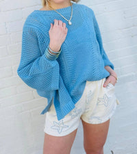 Sweetkama - Hollow Knit Bat Sleeve Top